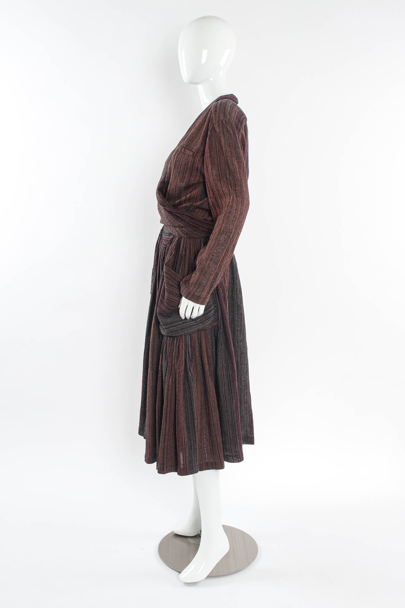 Vintage Norma Kamali Stripe Wrap Top & Suspender Skirt mannequin Set side @ Recess LA