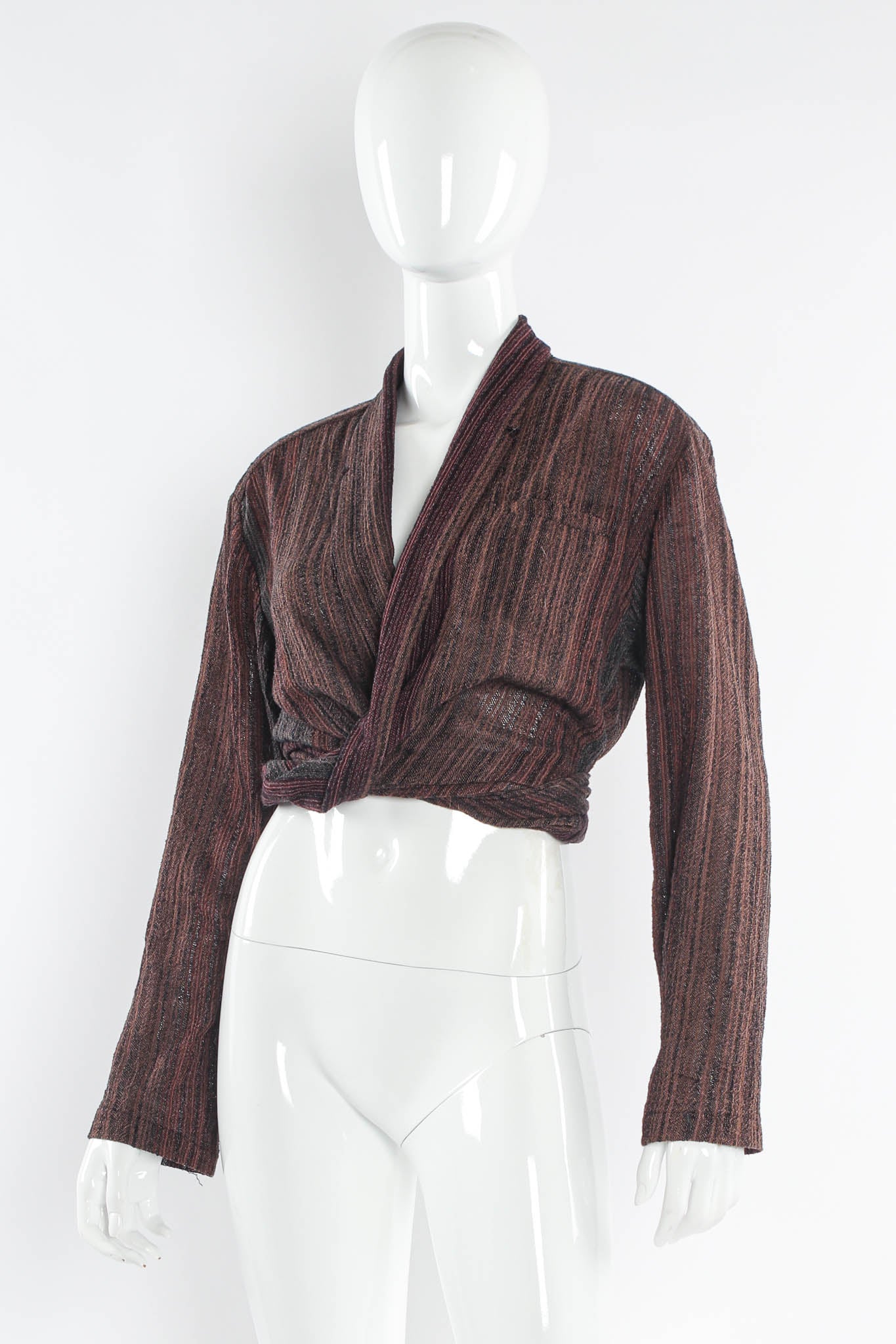 Vintage Norma Kamali Stripe Wrap Top & Suspender Skirt Set mannequin top angle @ Recess LA