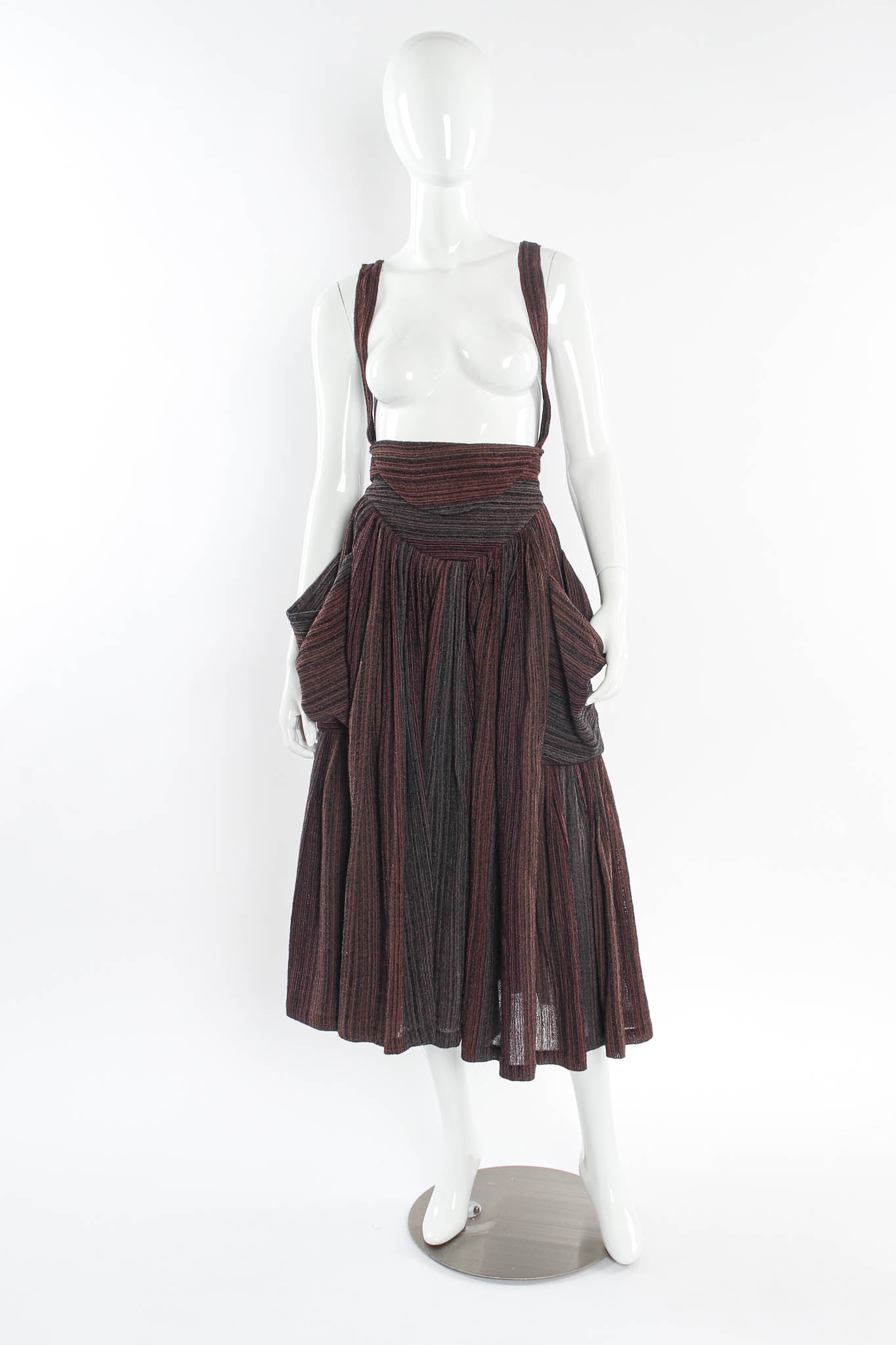 Vintage Norma Kamali Stripe Wrap Top & Suspender Skirt Set mannequin front skirt  @ Recess LA