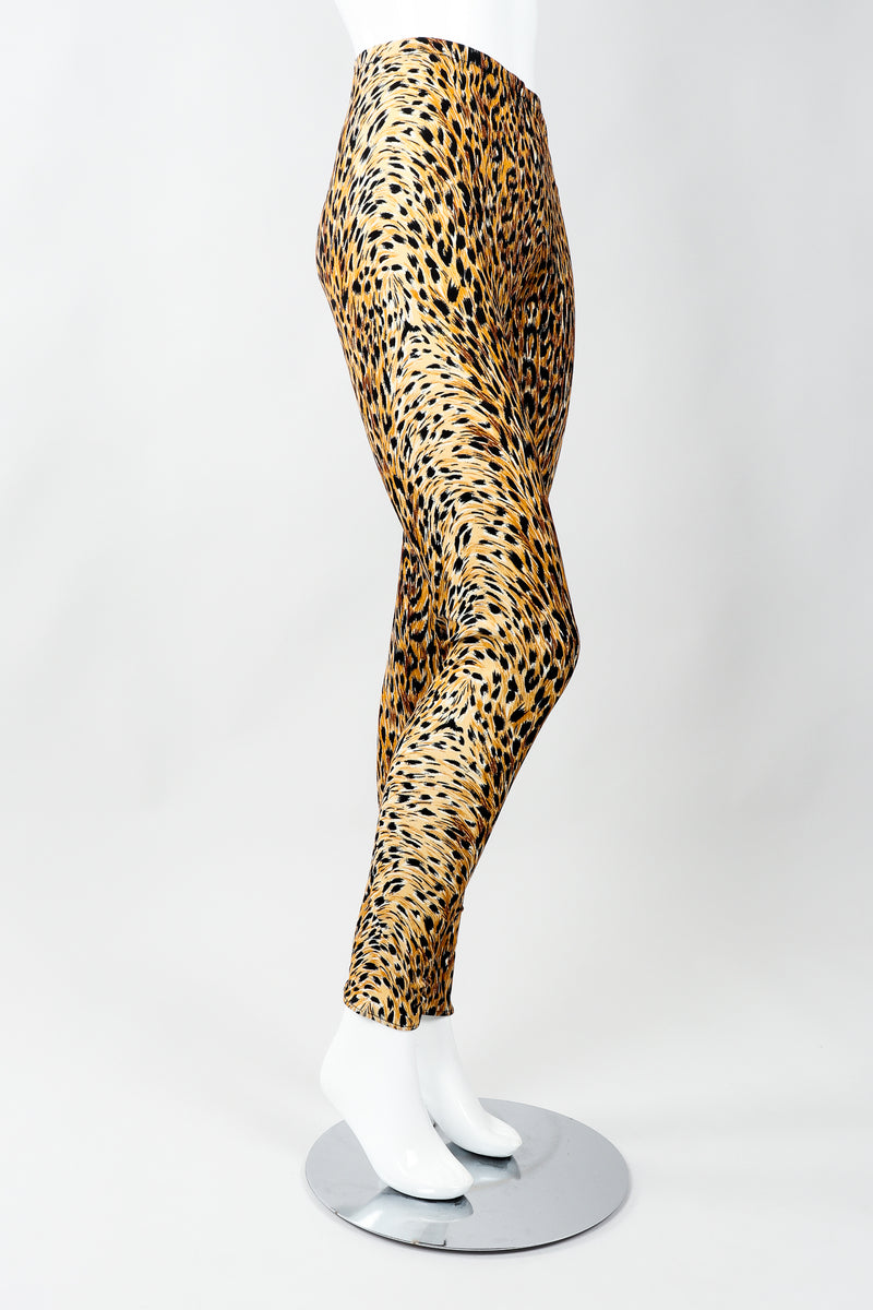 Vintage Norma Kamali Slinky Cheetah Print Top & Pant Leisure Set, Pant Side on Mannequin, at Recess