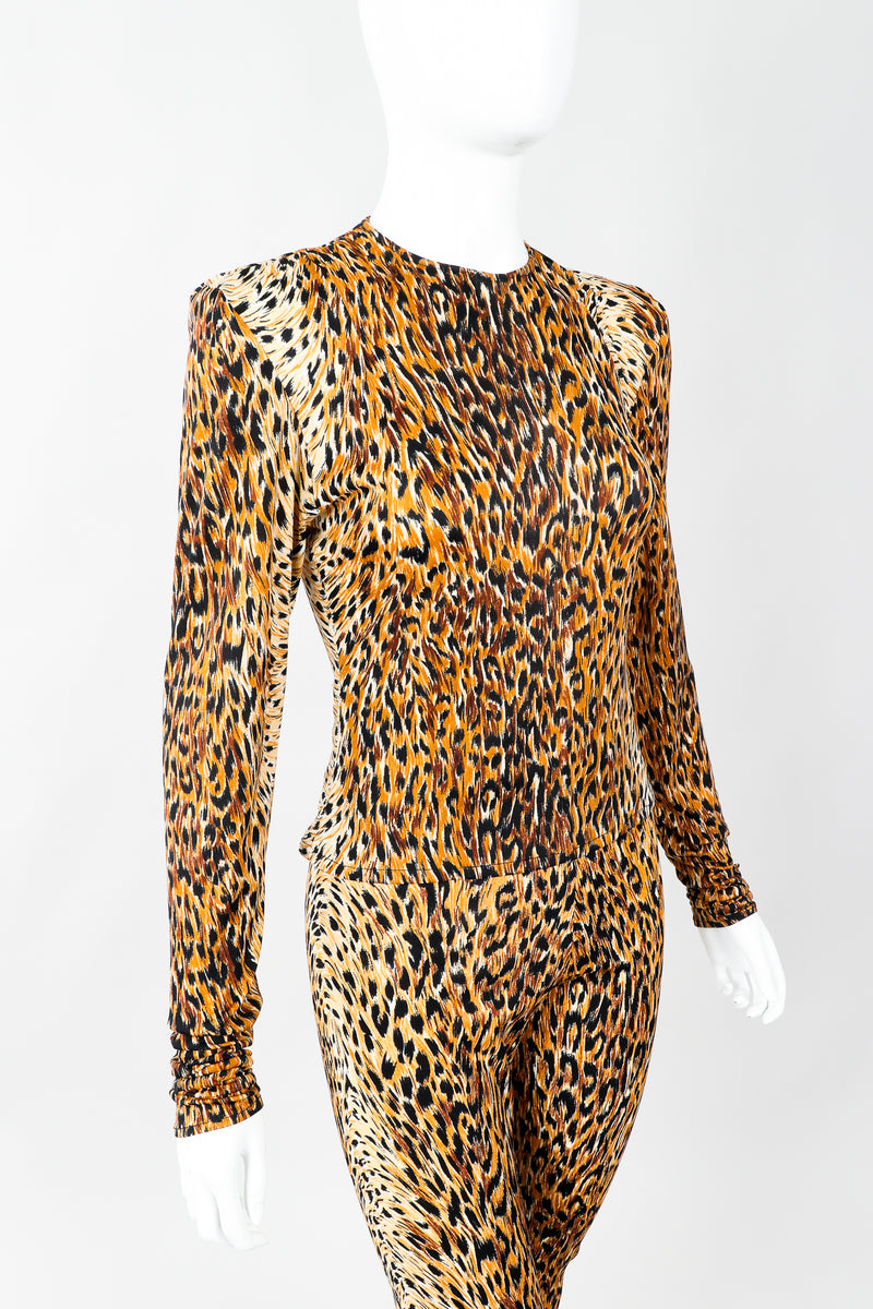 Vintage Norma Kamali Slinky Animal Print Top & Pant Leisure Set on Mannequin cropped, at Recess