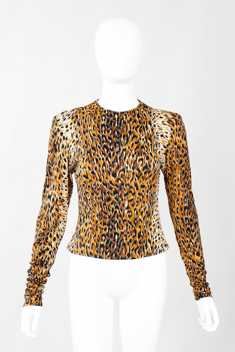 Vintage Norma Kamali Slinky Cheetah Print Top & Pant Leisure Set, Top on Mannequin, at Recess