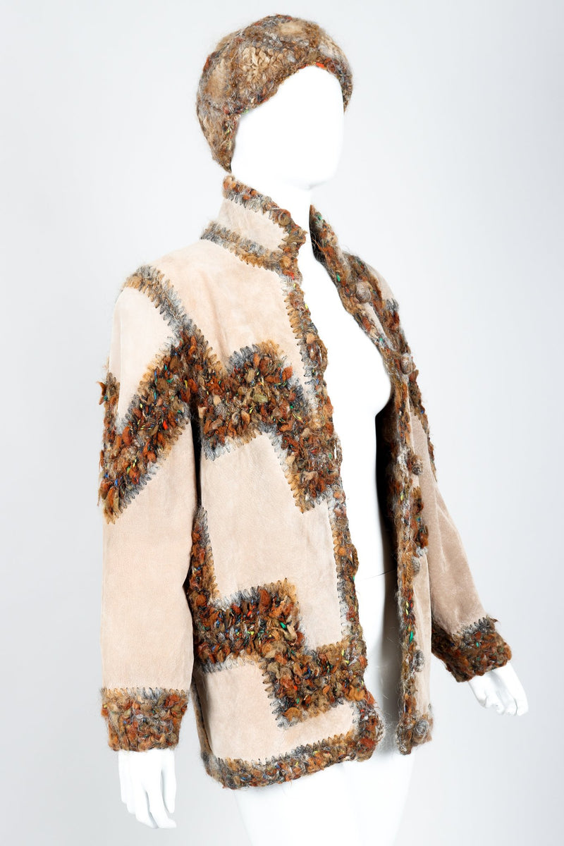 Vintage Norma Persian Lamb Fur Reversible Patchwork Jacket & Hat Set on Mannequin Suede at Recess