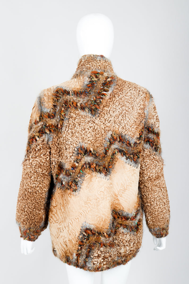 Vintage Norma Persian Lamb Fur Reversible Patchwork Jacket on Mannequin Back at Recess
