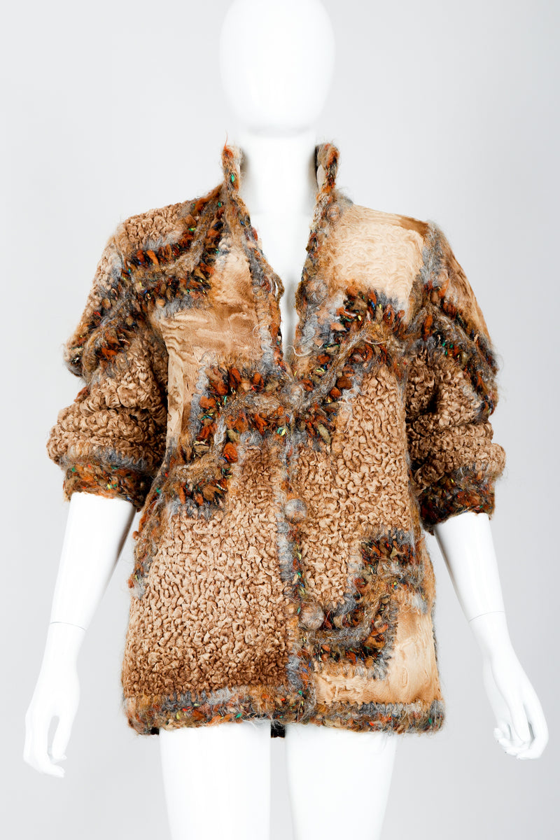 Vintage Norma Persian Lamb Fur Reversible Patchwork Jacket on Mannequin Crop at Recess
