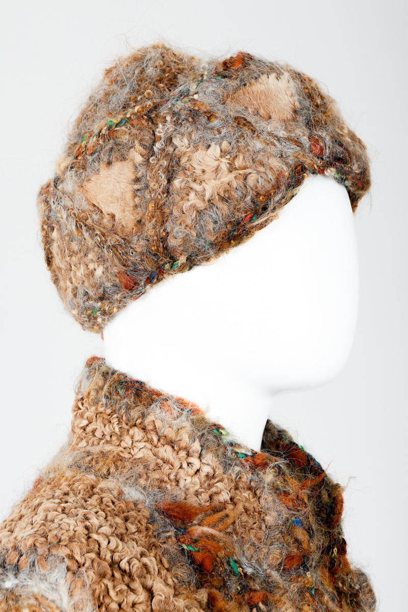 Vintage Norma Persian Lamb Fur Reversible Patchwork Jacket & Hat Set on Mannequin Head at Recess