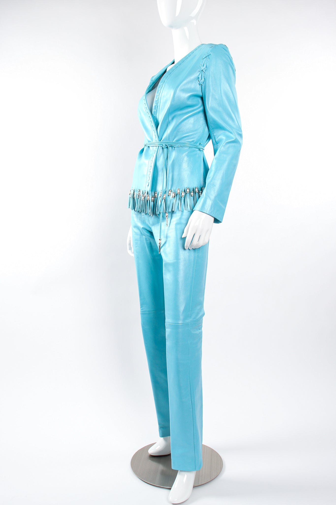 Vintage Michael Hoban North Beach Leather Fringed Jacket & Pant Set on Mannequin angle @ Recess LA