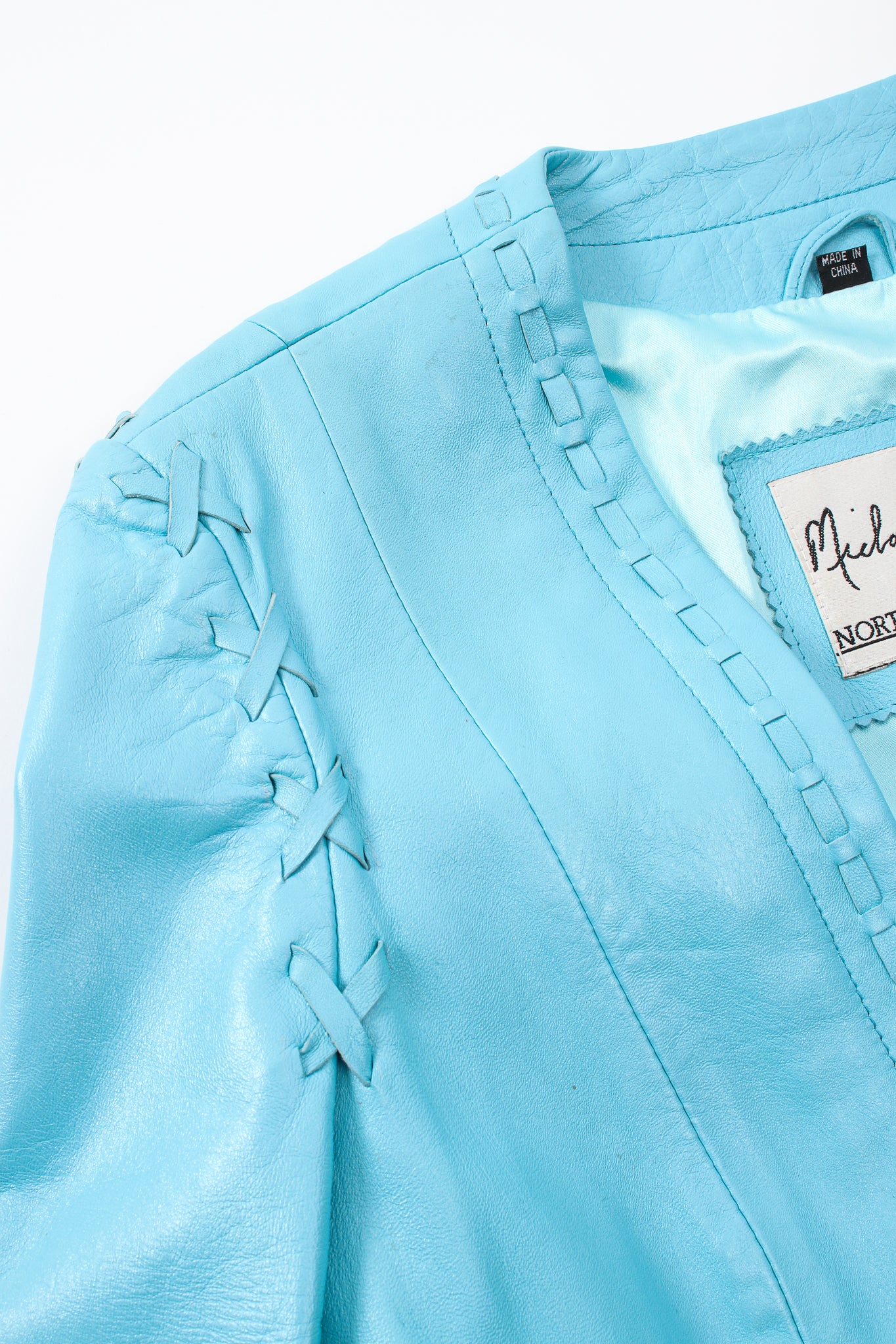 Vintage Michael Hoban North Beach Leather Fringed Jacket & Pant Set stitch detail @ Recess LA