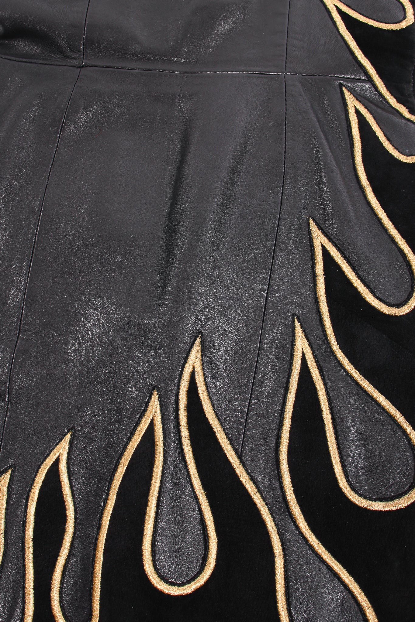 Vintage North Beach Leather One-Shoulder Leather Suede Flame Dress fabric detail at Recess LA