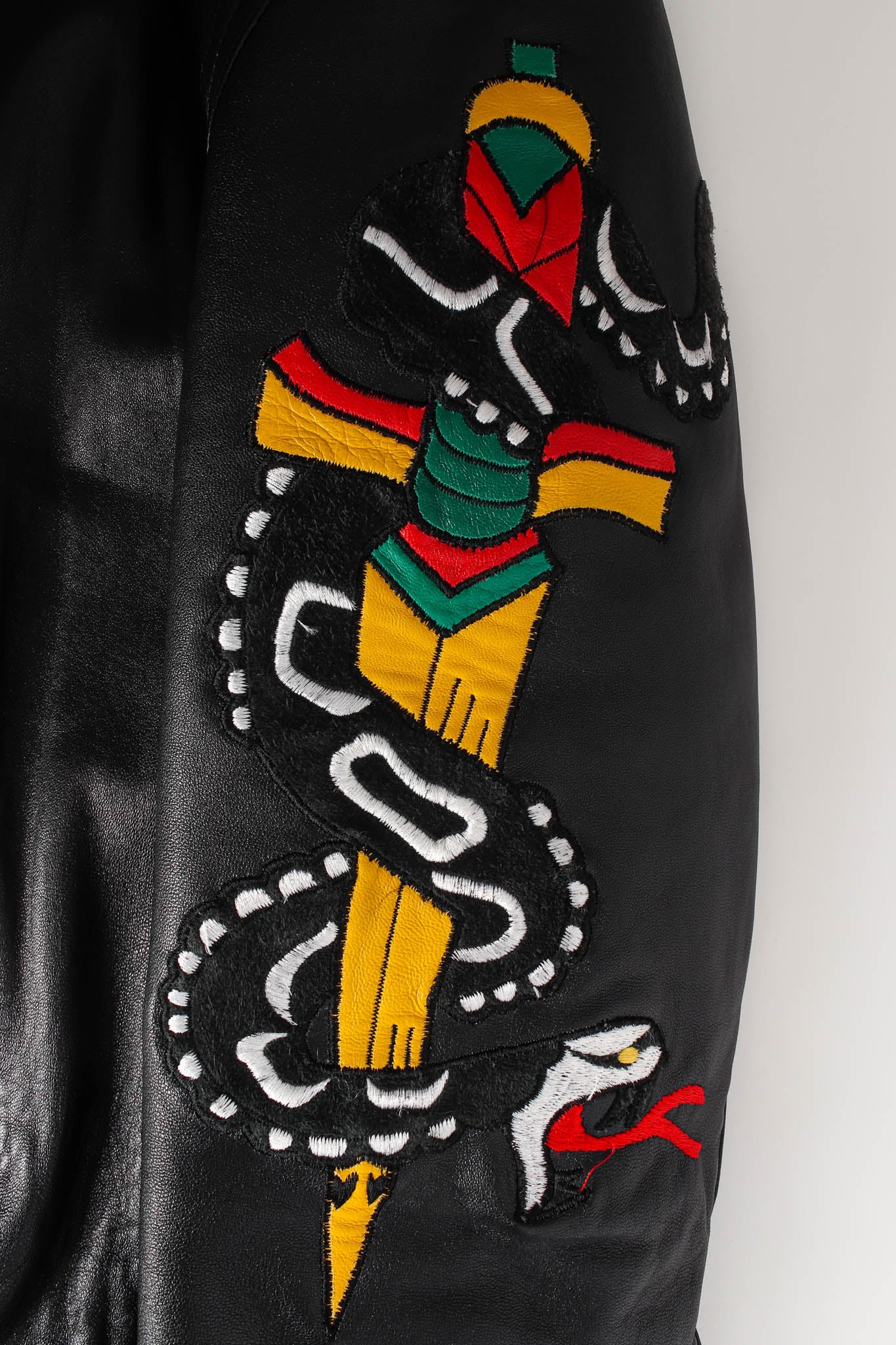Vintage North Beach Leather Embroidered Rocker Leather Bomber snake knife @ Recess LA
