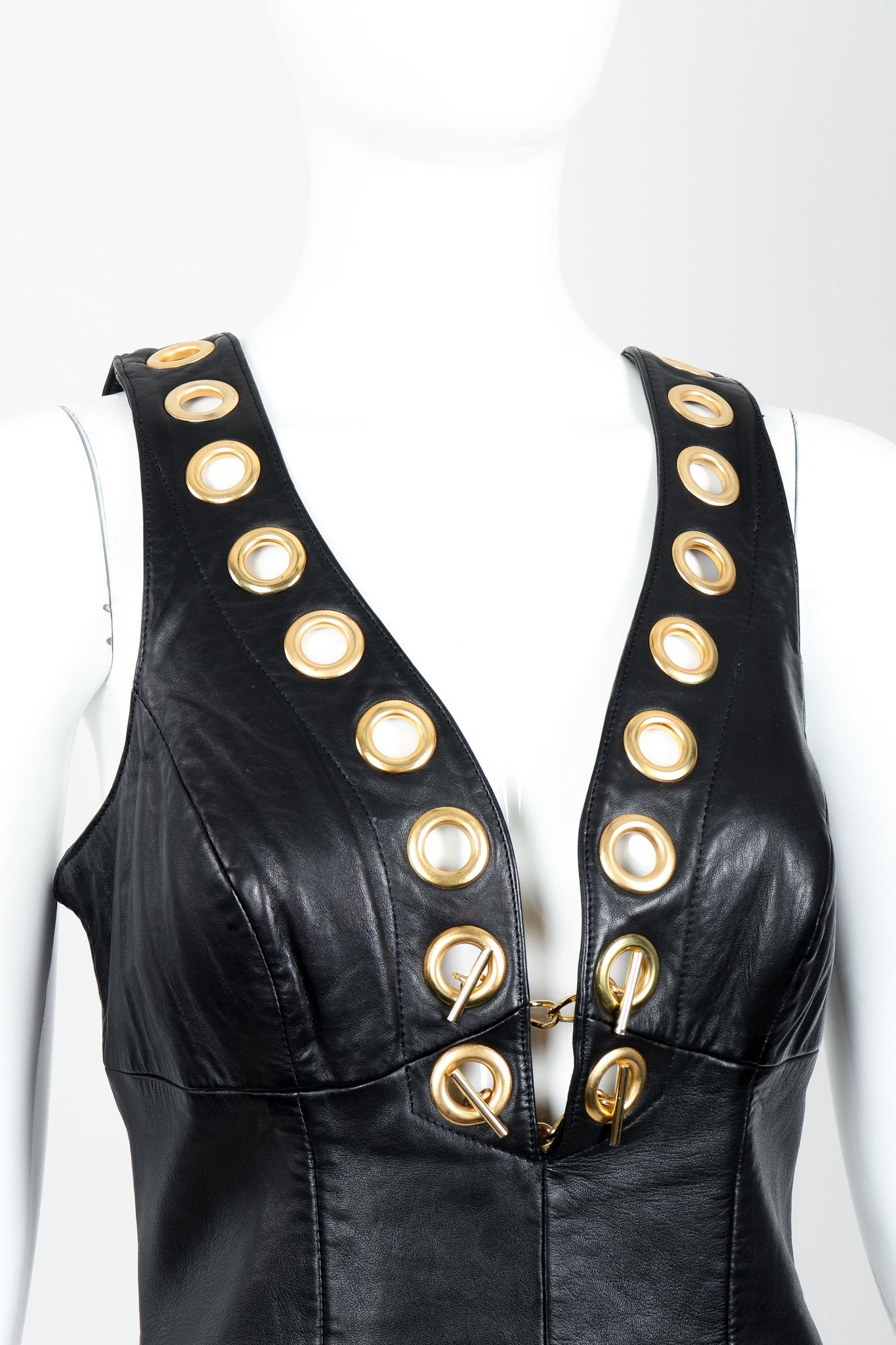 Vintage Michael Hoban for North Beach Leather Leather Bodycon Dress Angle Bodice at Recess