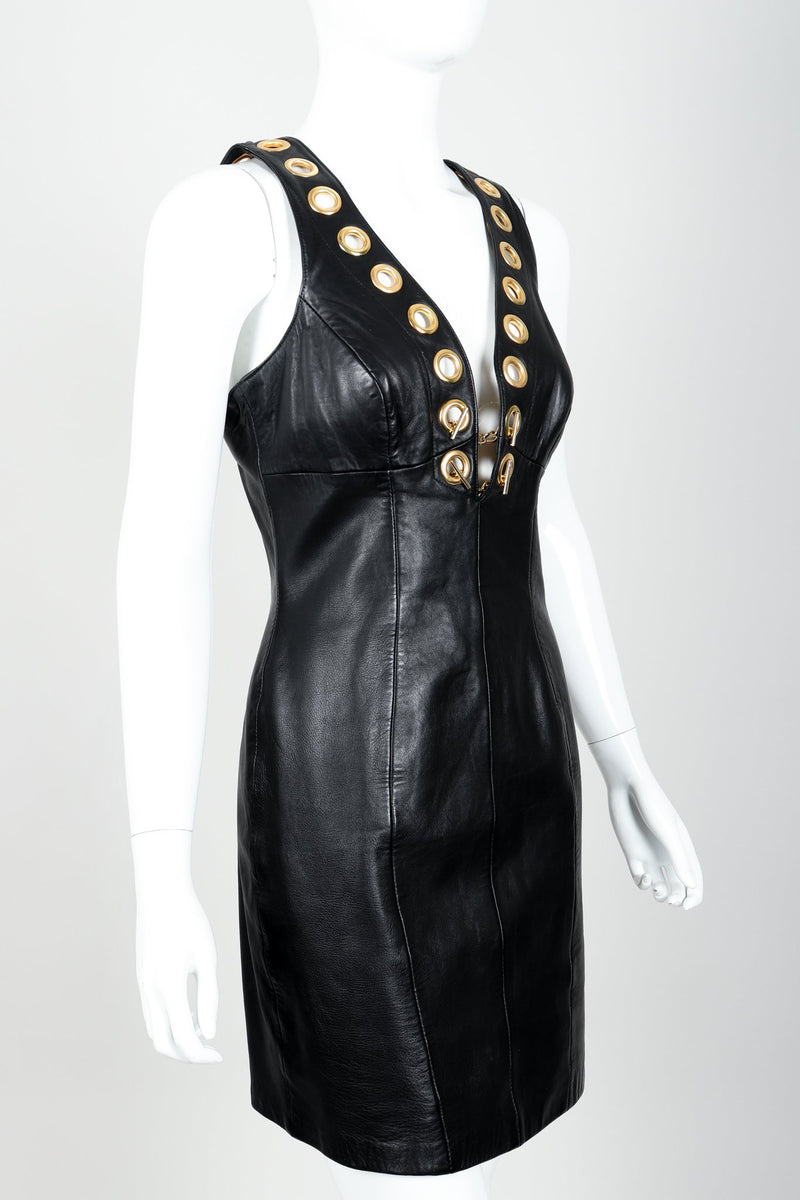 michael hoban north beach leather dress Vintage Michael Hoban North Beach Leather Dress: Red Strapless Mermaid Hem, XS