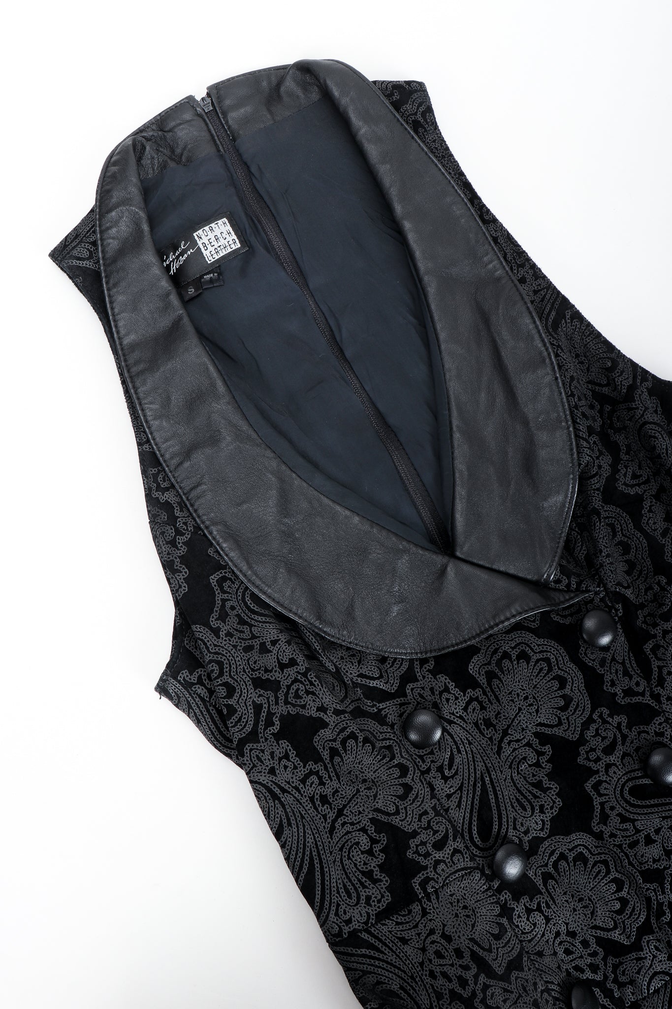 Vintage North Beach Leather Paisley Tuxedo Dress Collar Details at Recess