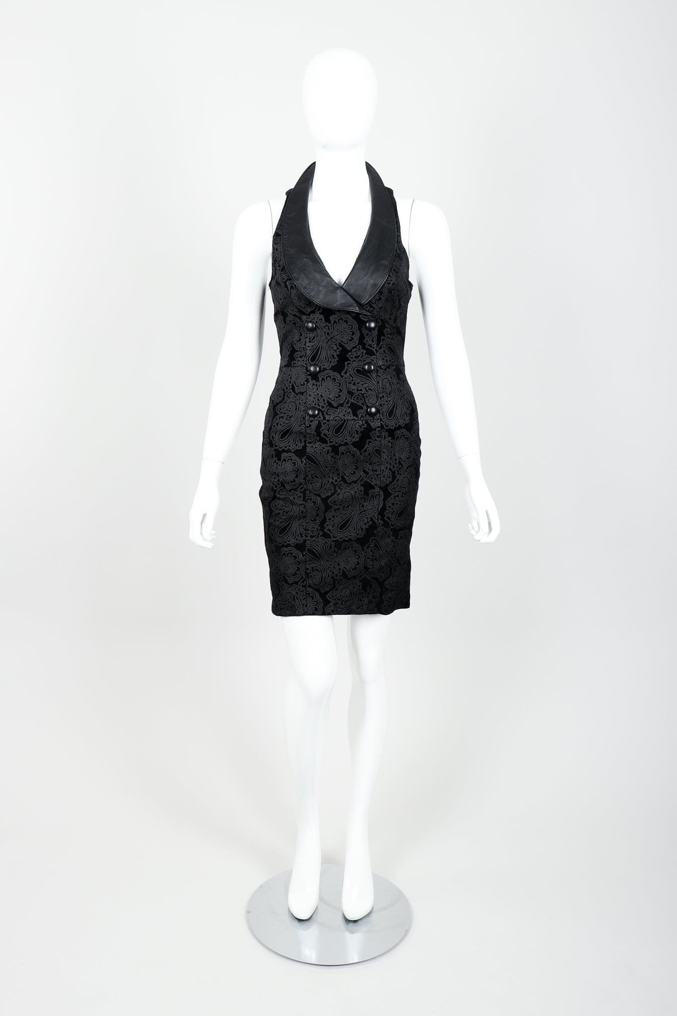 Vintage North Beach Leather Paisley Tuxedo Dress on Mannequin Front at Recess