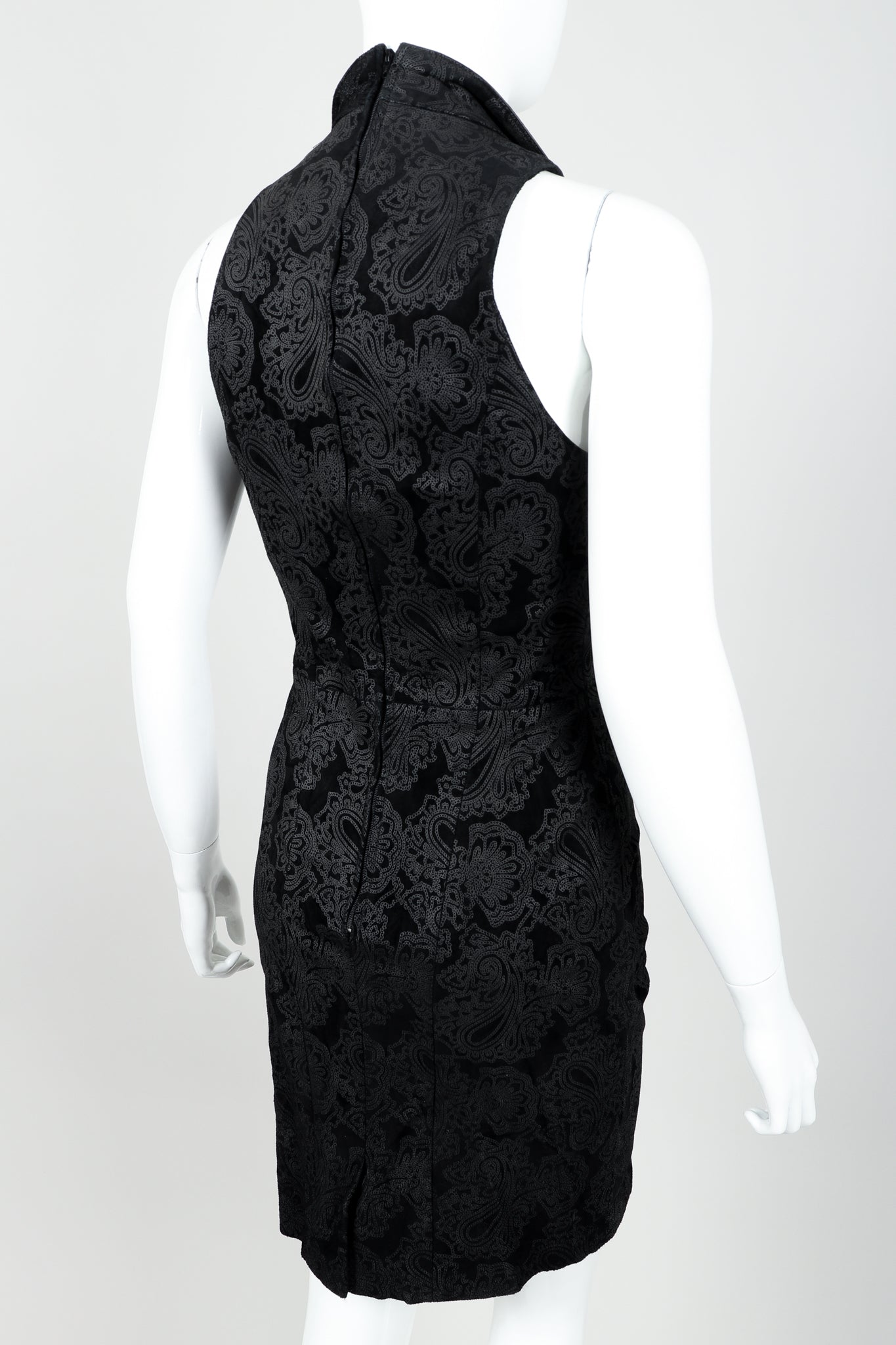 Vintage North Beach Leather Paisley Tuxedo Dress on Mannequin Rear at Recess