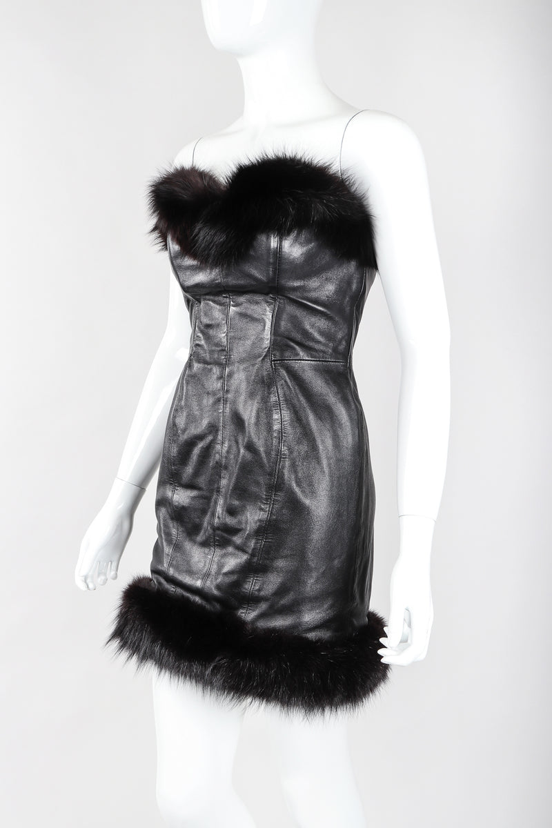 Vintage North Beach Leather Michael Hoban Fur Trimmed Leather Strapless Sheath Dress Recess Vintage North Beach Leather Michael Hoban Fur Trimmed Leather Strapless Sheath Dress Recess