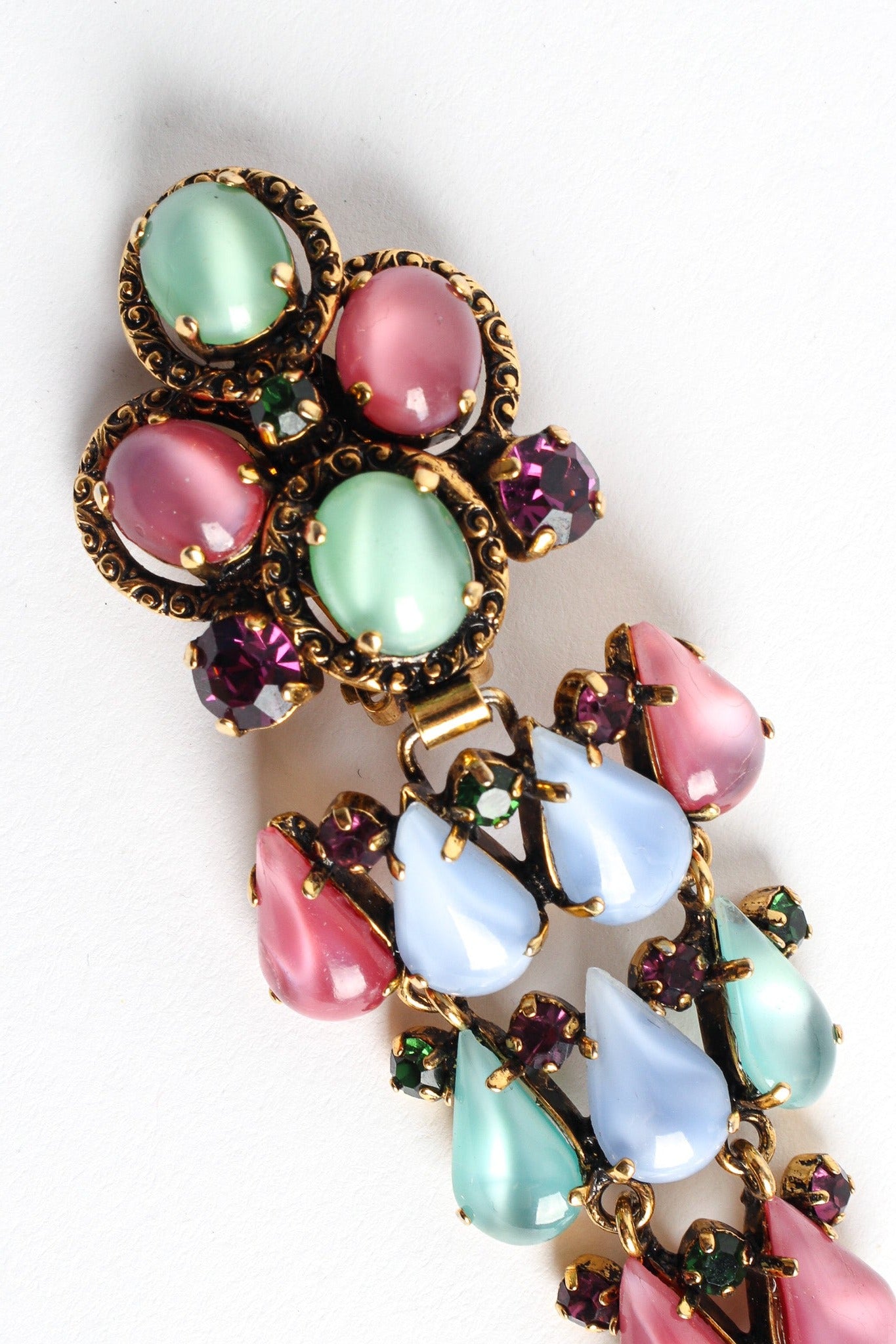 Vintage Novecento Floral Glass Stone Chandelier Earrings top close @ Recess LA