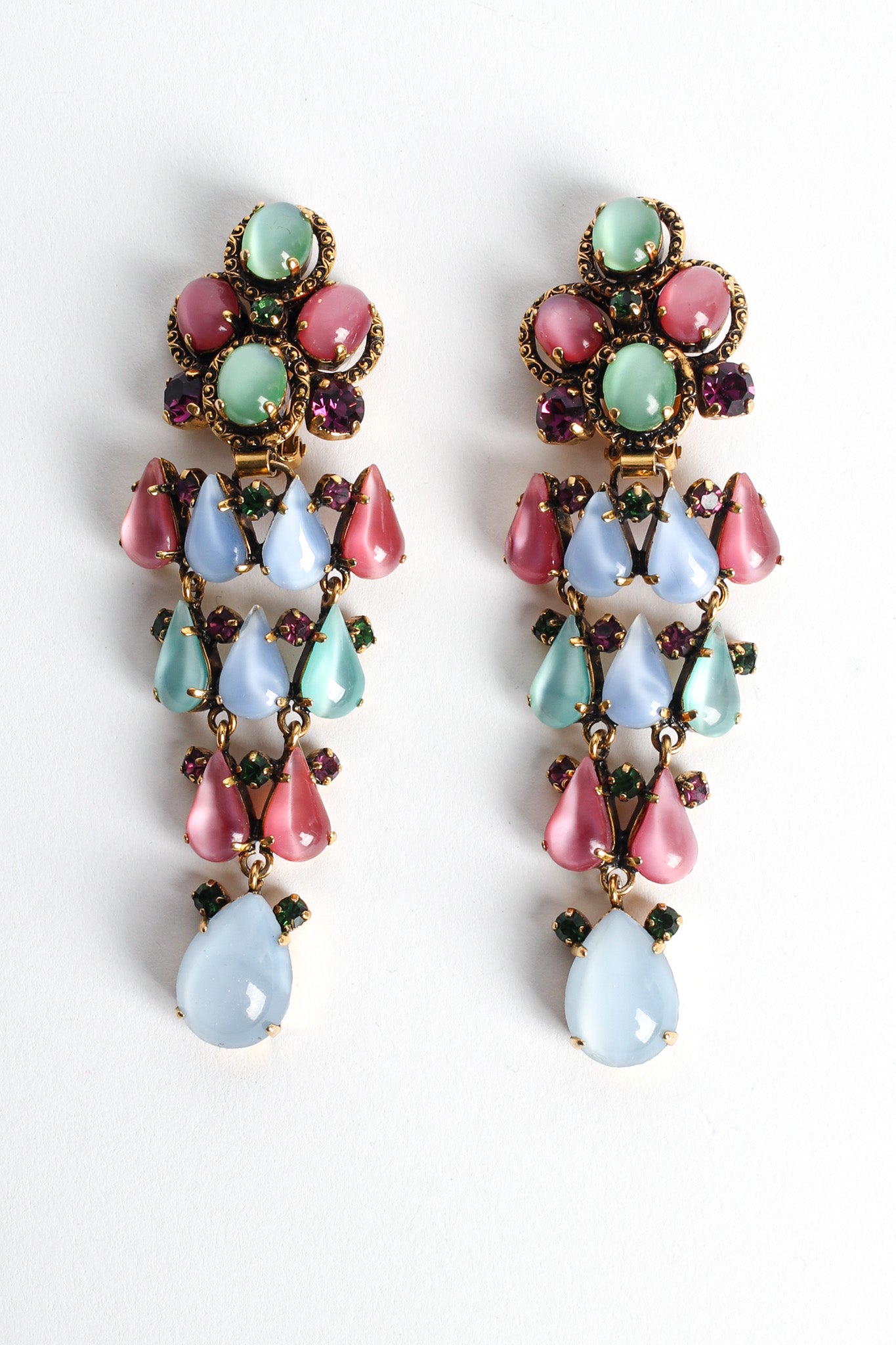 Vintage Novecento Floral Glass Stone Chandelier Earrings front @ Recess LA