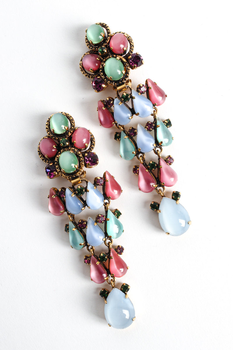Vintage Novecento Floral Glass Stone Chandelier Earrings diagonal front  @ Recess LA