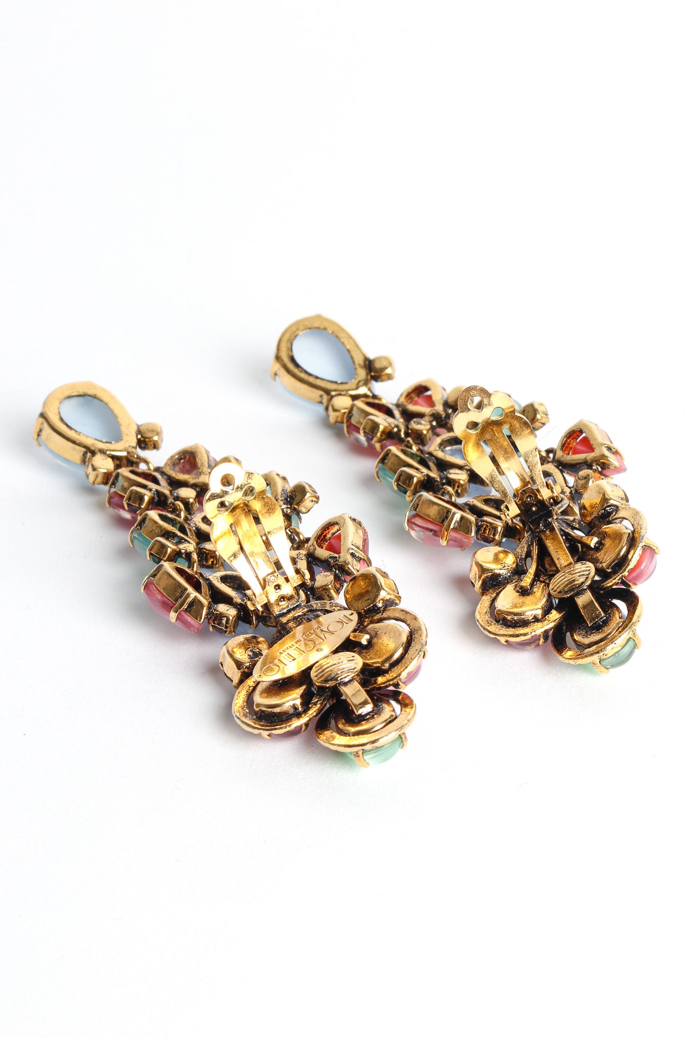 Vintage Novecento Floral Glass Stone Chandelier Earrings opened back @ Recess LA
