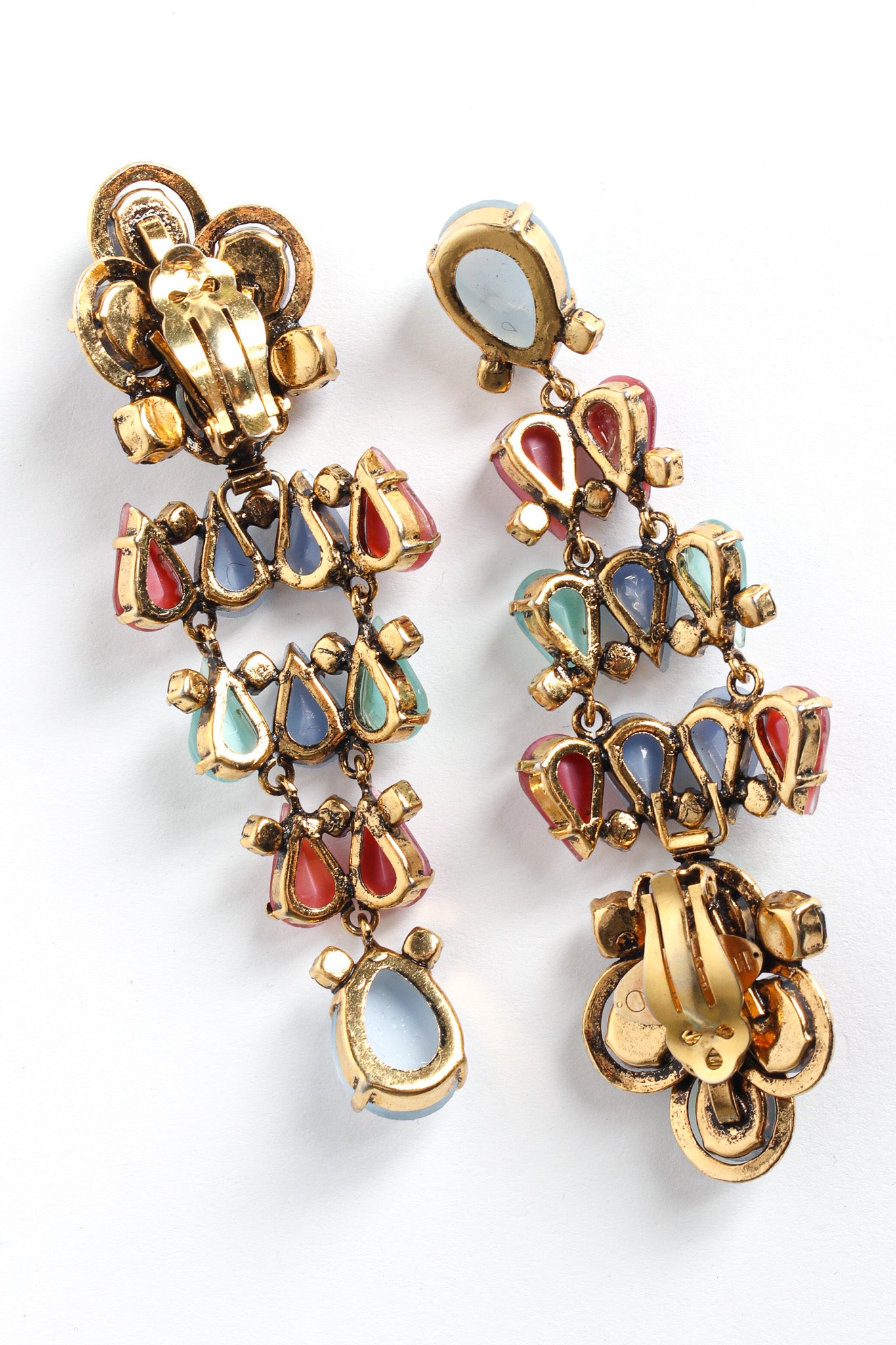 Vintage Novecento Floral Glass Stone Chandelier Earrings back @ Recess LA