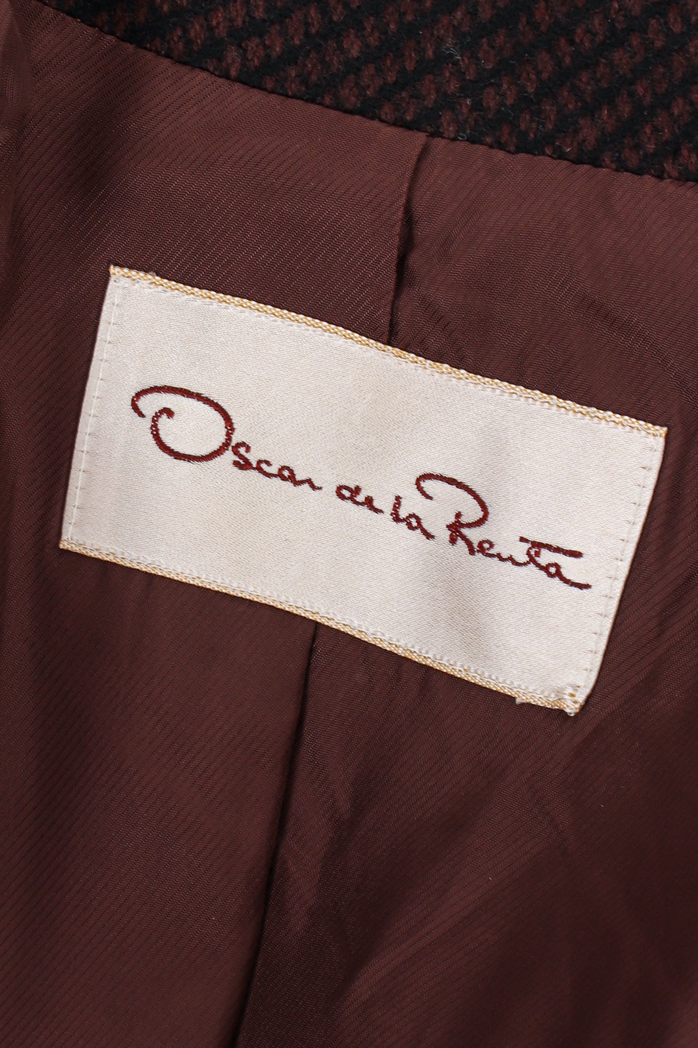 Vintage Oscar de la Renta Micro Check Tweed Princess Coat label at Recess Los Angeles