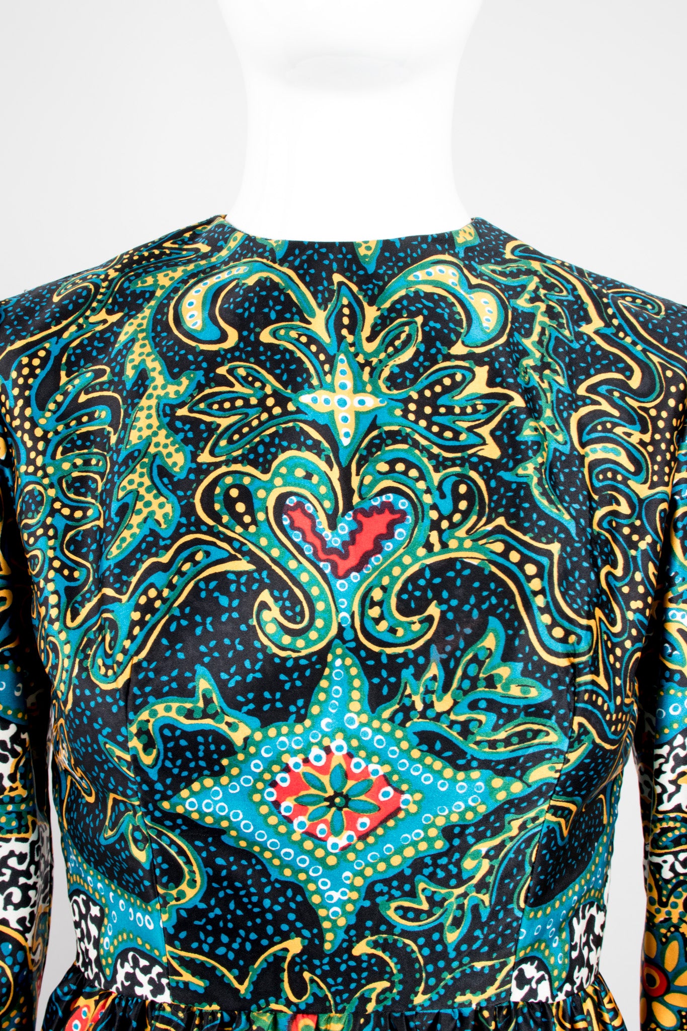 Oscar de la Renta Boutique Vintage Silk Dotted Batik Print Dress