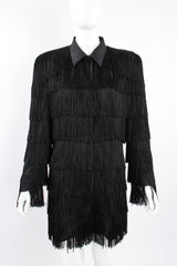 Vintage OMO Norma Kamali Fringed Shirt Dress Jacket on Mannequin front crop at Recess Los Angeles