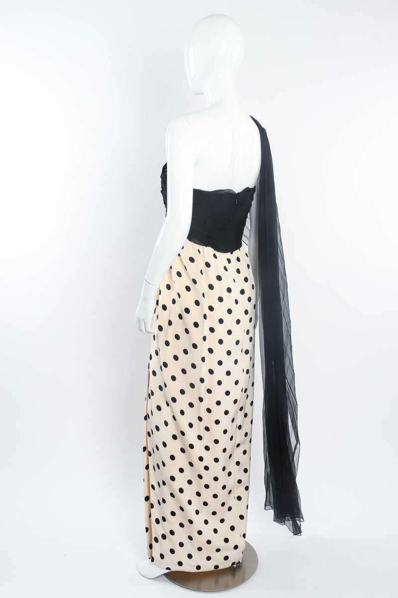 Vintage Oscar de la Renta Dotted Sheath Scarf Gown on Mannequin back angle at Recess Los Angeles
