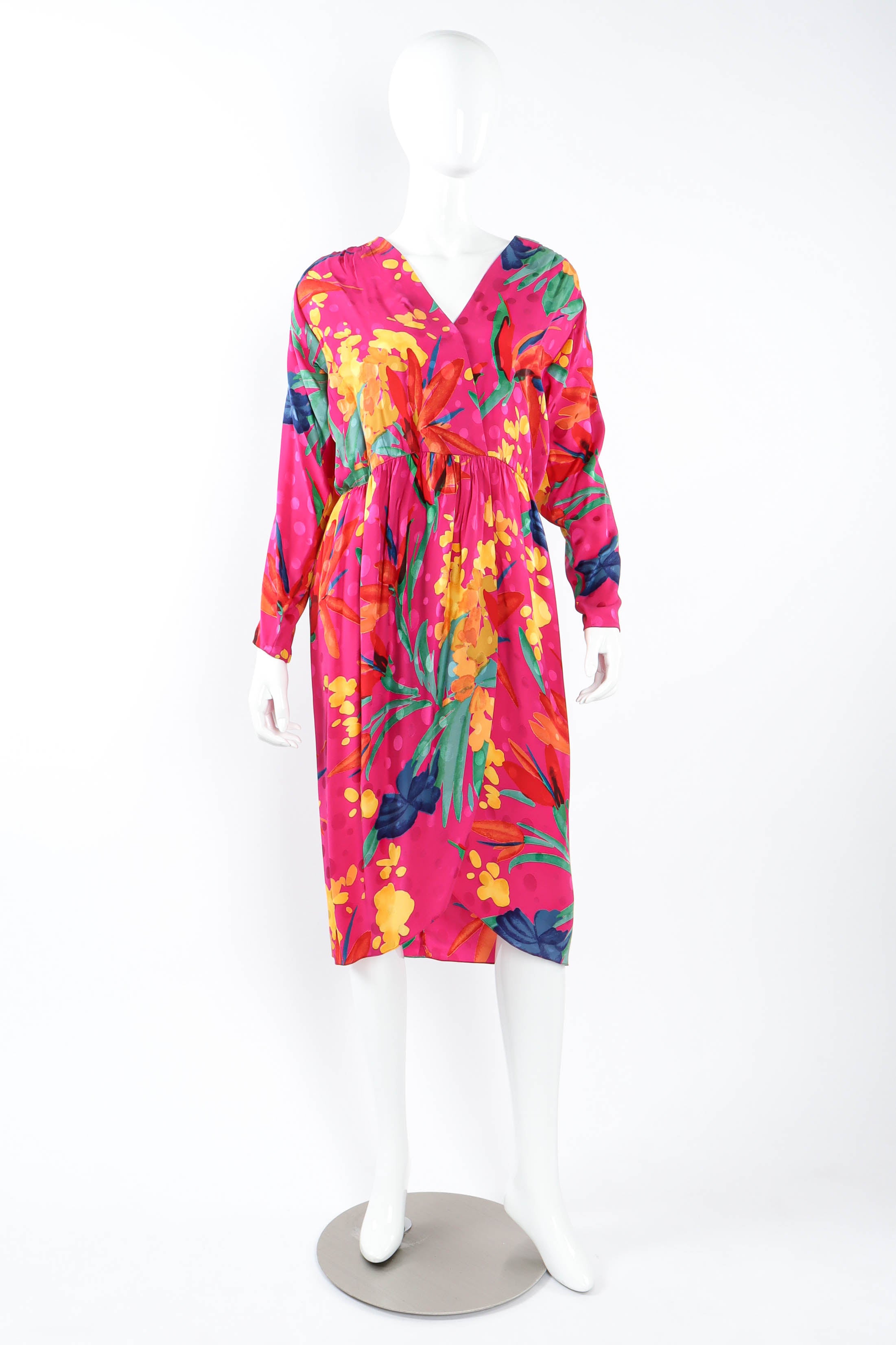 Vintage Oscar de la Renta Pleasant Floral Wrap Dress on mannequin front @ Recess LA