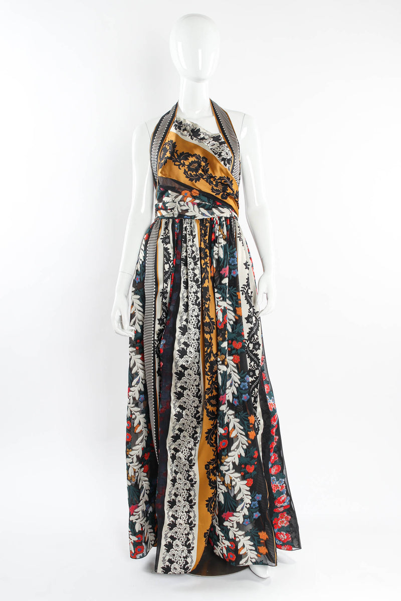 Vintage Oscar De La Renta Silk Floral Stripe Panel Dress on mannequin front @ Recess Los Angeles