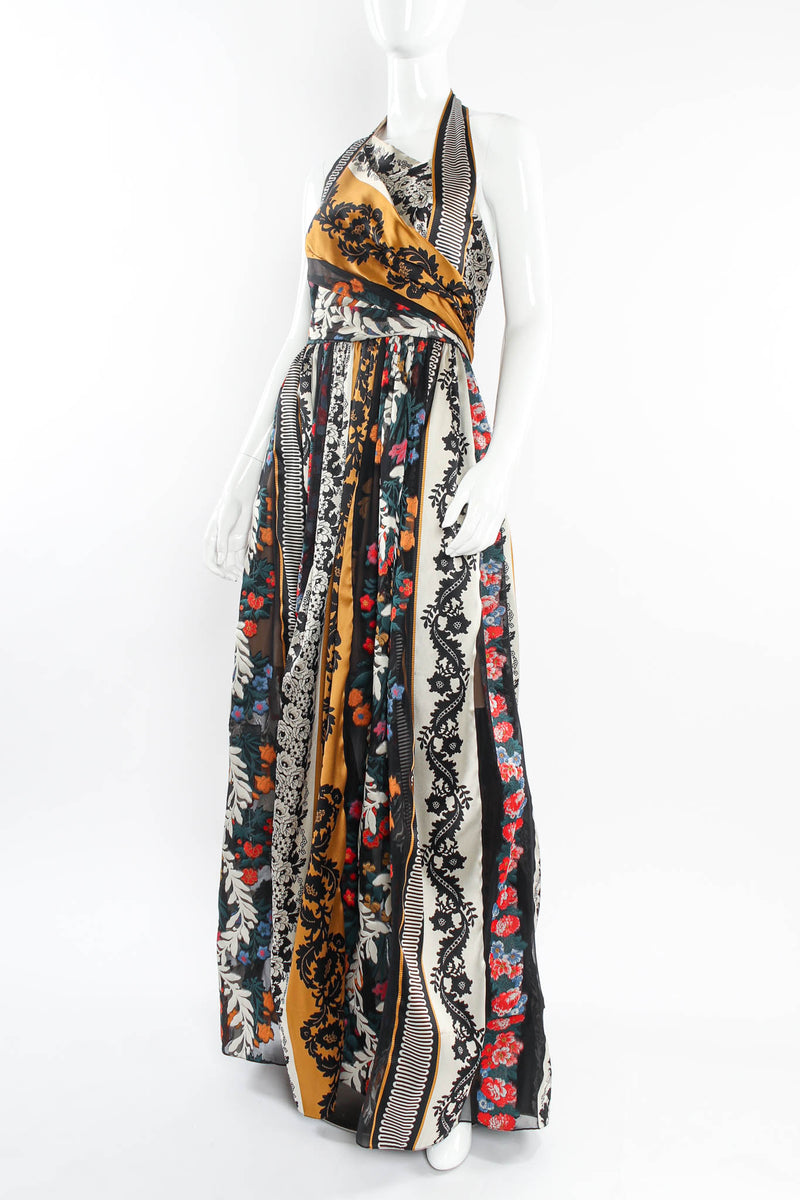 Vintage Oscar De La Renta Silk Floral Stripe Panel Dress mannequin angle @ Recess Los Angeles
