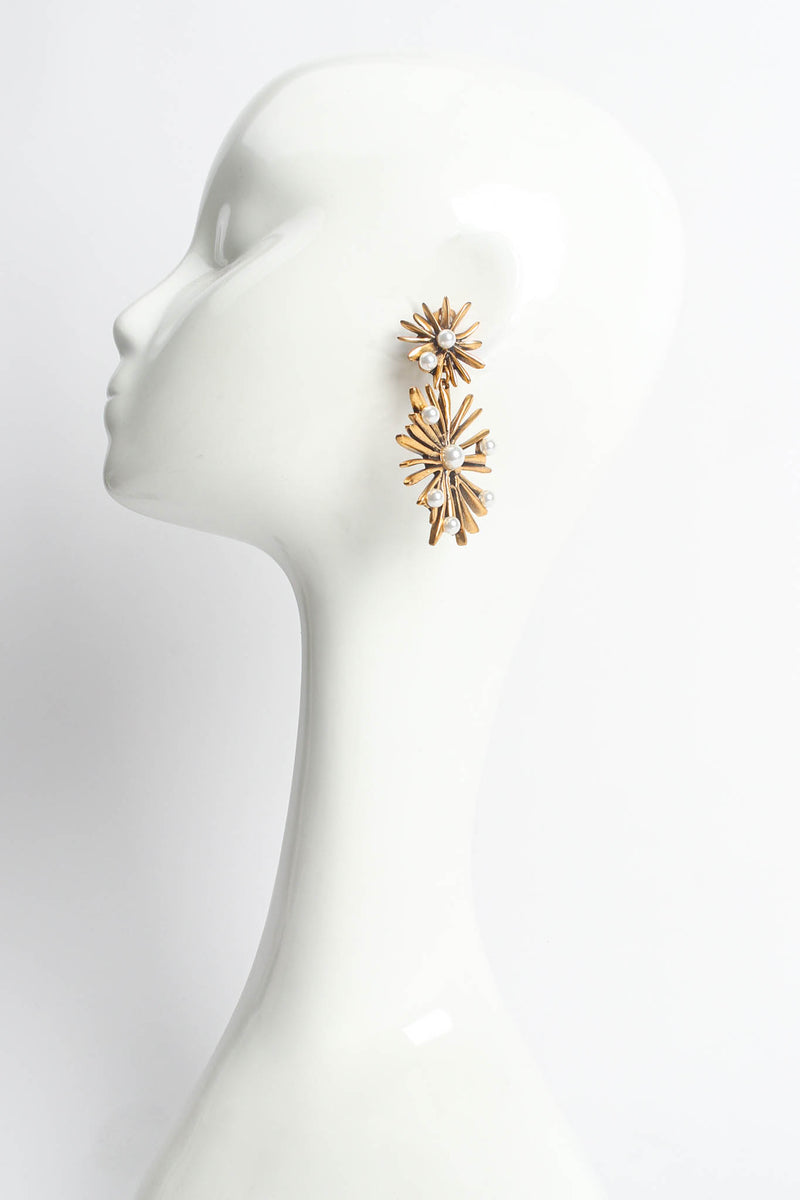 Vintage Oscar de la Renta Chrysanthemum Pearl Earrings on mannequin @ Recess Los Angeles