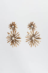 Vintage Oscar de la Renta Chrysanthemum Pearl Earrings hanging front @ Recess Los Angeles