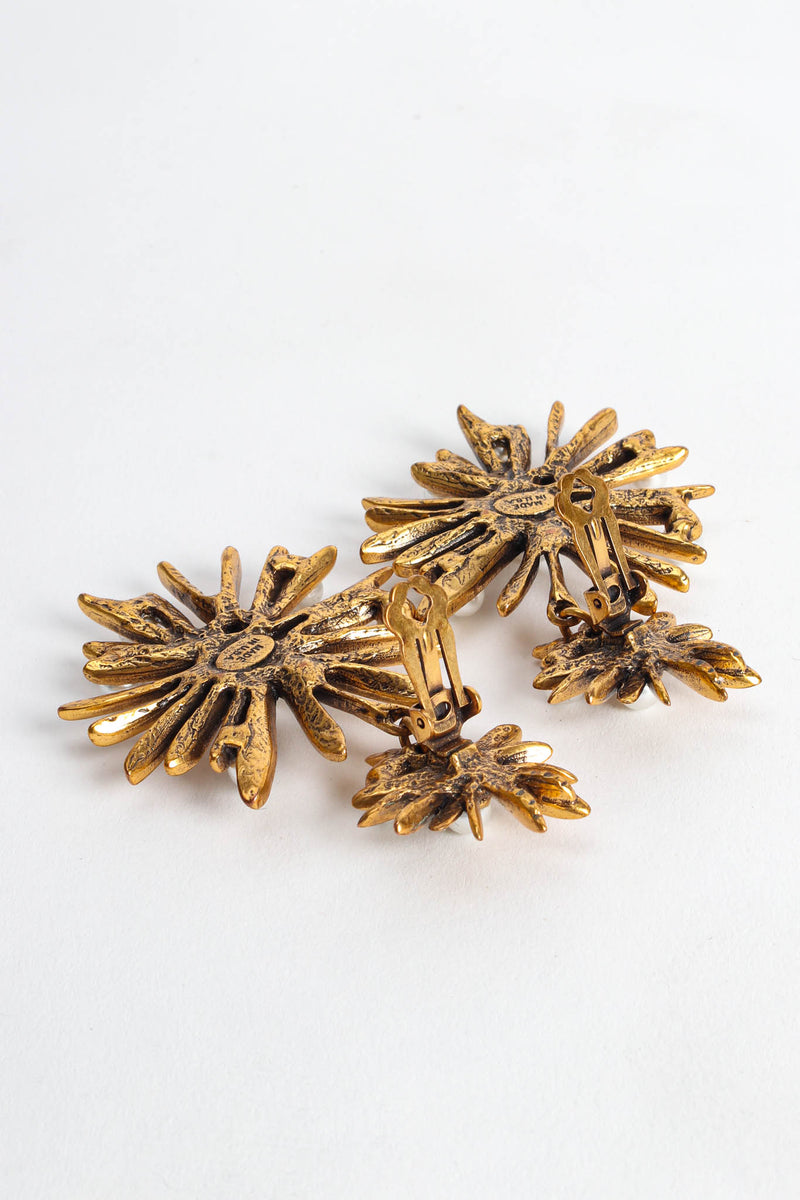 Vintage Oscar de la Renta Chrysanthemum Pearl Earrings back clip open @ Recess Los Angeles