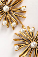 Vintage Oscar de la Renta Chrysanthemum Pearl Earrings floral close/light oxidation @ Recess Los Angeles