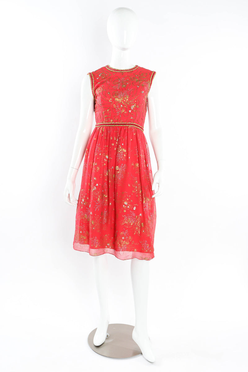 Vintage Oscar de la Renta Cosmic Floral Print Dress mannequin front @ Recess LA