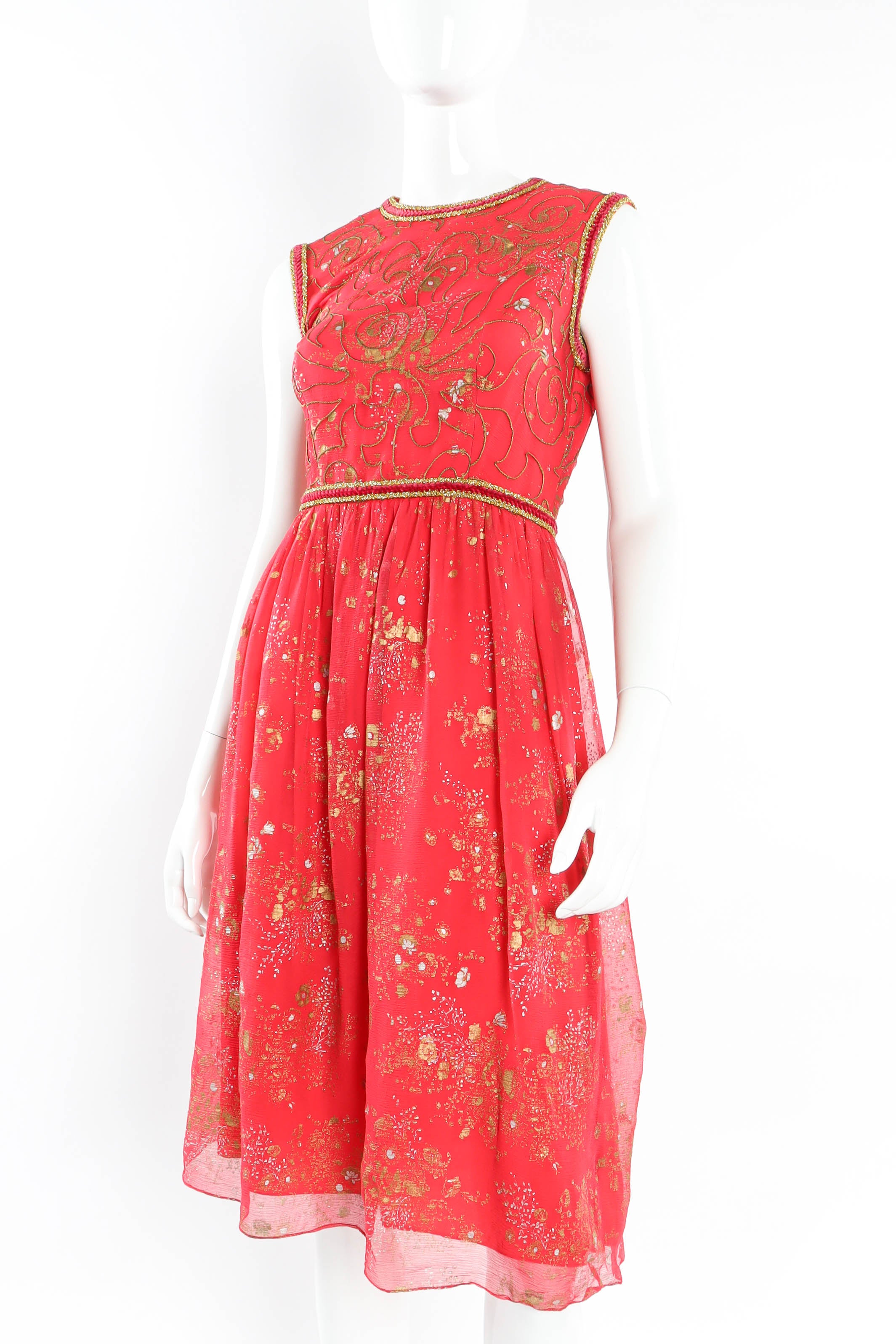 Vintage Oscar de la Renta Cosmic Floral Print Dress mannequin angle close @ Recess LA