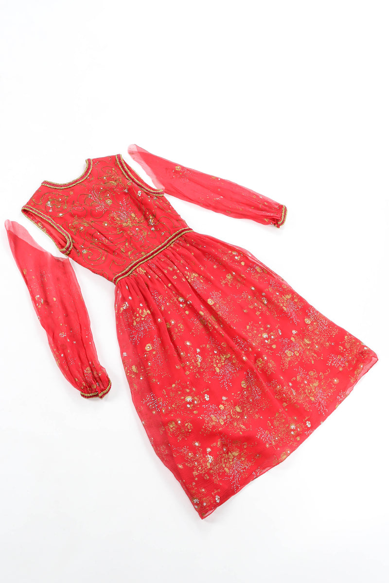 Vintage Oscar de la Renta Cosmic Floral Print Dress flat with sleeves@ Recess LA