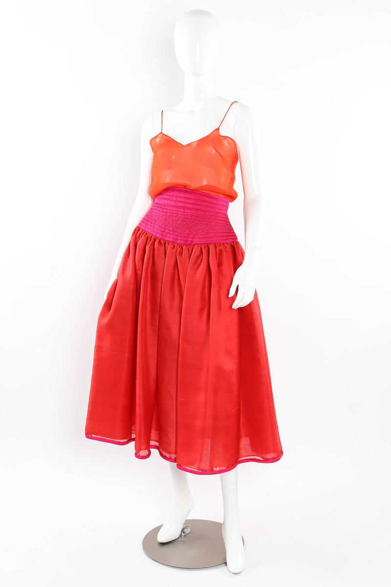 Vintage Oscar de la Renta Floral Top & Skirt Set mannequin front no sleeve blouse @ Recess LA