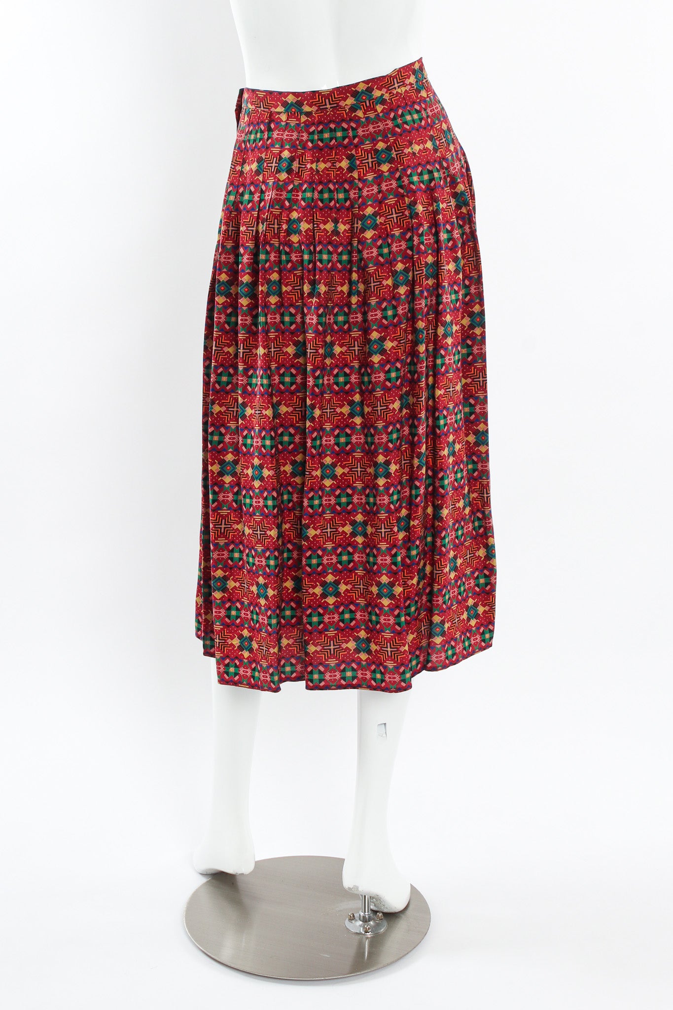 Vintage Oscar de la Renta Geo Tribal Silk Top & Skirt Set mannequin back skirt @ Recess LA