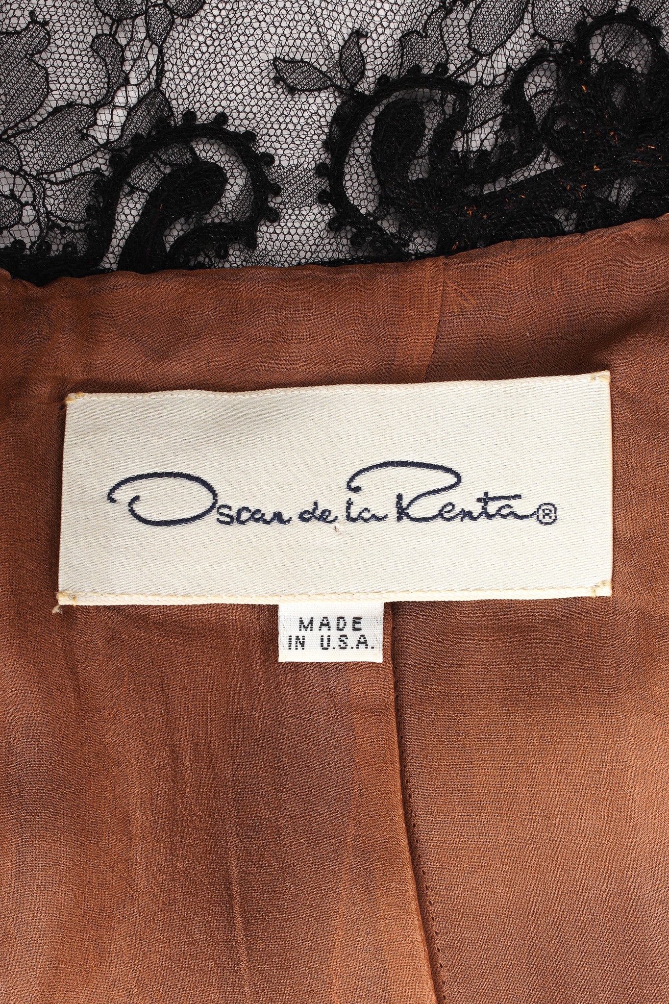 Vintage Oscar de la Renta Soutache Chantilly Lace Ruffle Dress tag @ Recess LA