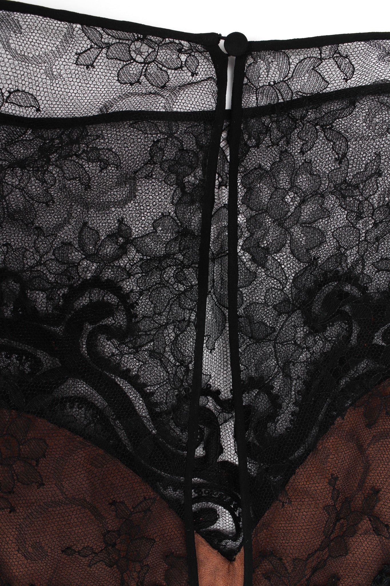 Vintage Oscar de la Renta Soutache Chantilly Lace Ruffle Dress back lace keyhole @ Recess LA
