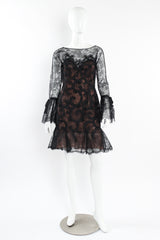 Vintage Oscar de la Renta Soutache Chantilly Lace Ruffle Dress mannequin front @ Recess LA