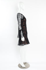 Vintage Oscar de la Renta Soutache Chantilly Lace Ruffle Dress mannequin side @ Recess LA