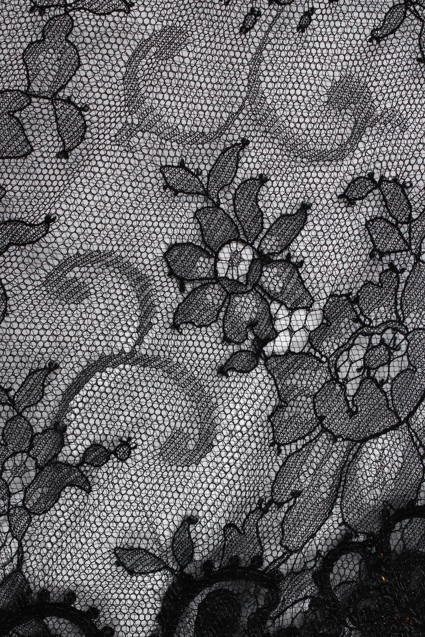 Vintage Oscar de la Renta Soutache Chantilly Lace Ruffle Dress floral lace close @ Recess LA