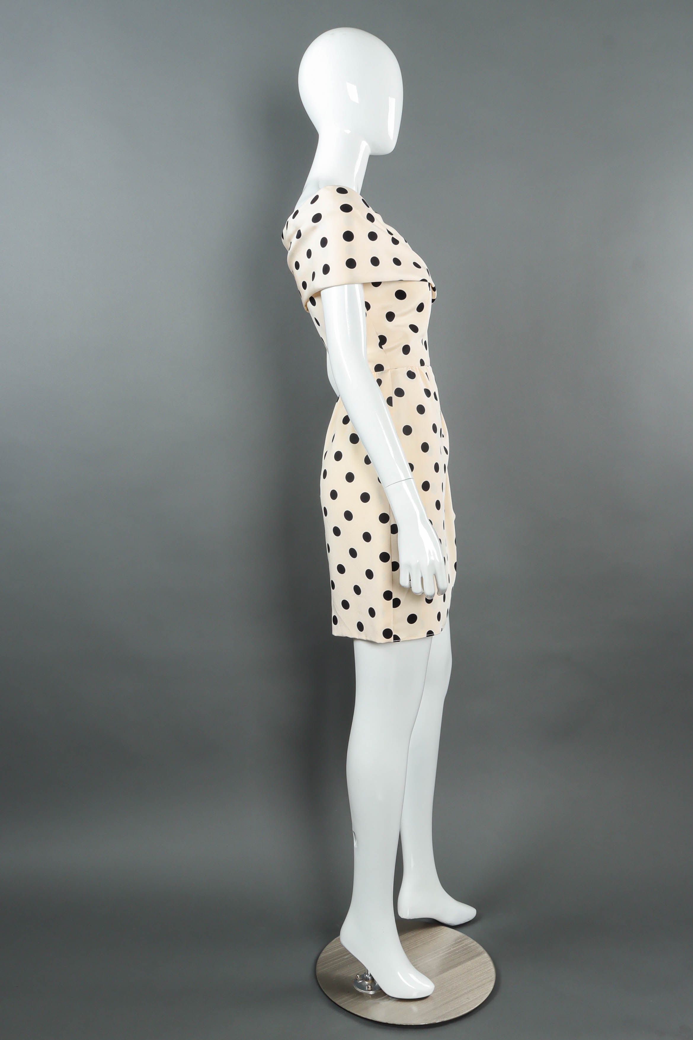 Vintage Oscar de la Renta Polka Dot Mini Dress mannequin side  @ Recess LA