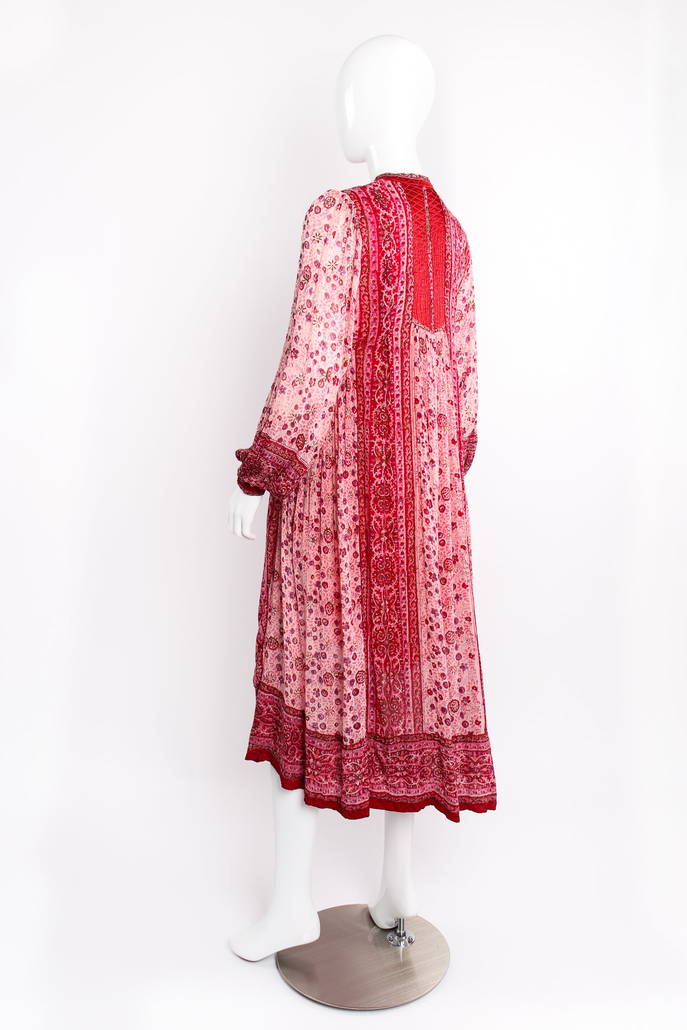 Vintage Oh Calcutta Batik Indian Cotton Gauze Shift Dress on Mannequin back angle at Recess LA