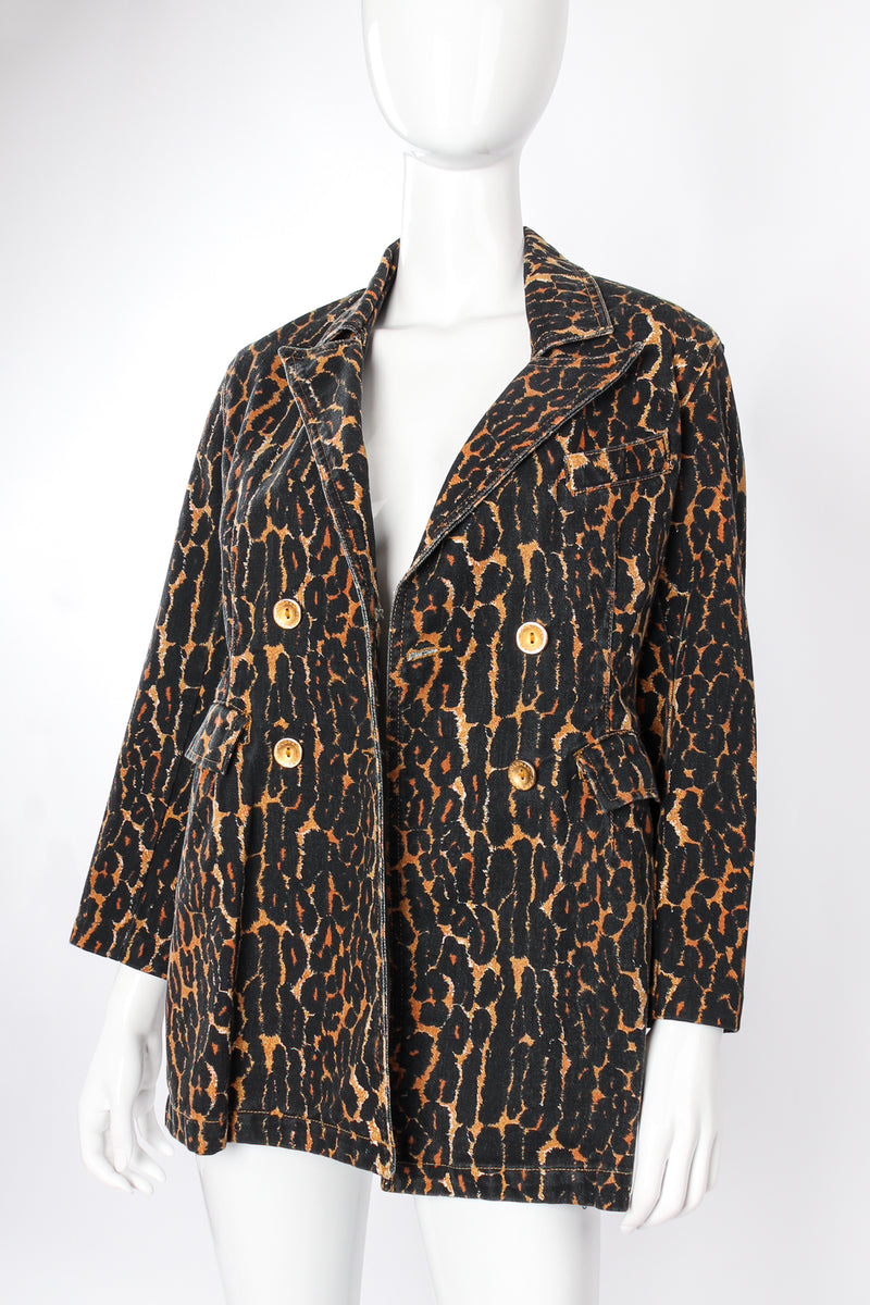 Vintage Todd Oldham Leopard Print Twill Jacket on mannequin open at Recess Los Angeles