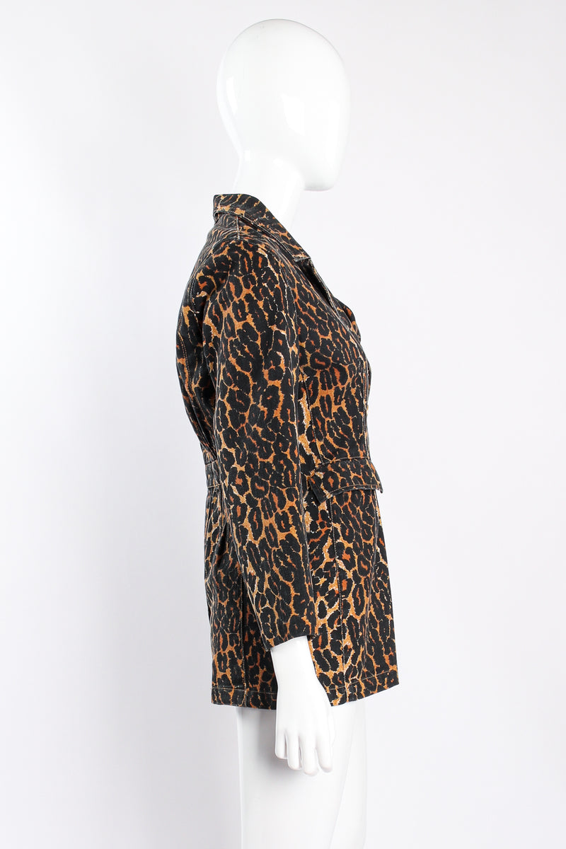 Vintage Todd Oldham Leopard Print Twill Jacket on mannequin side at Recess Los Angeles